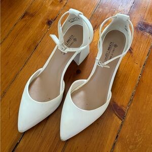 Call It Spring White Pointed Ankle-Strap Block Heels